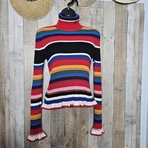 MSGM Multicolor Striped Ribbed Turtleneck Blouse